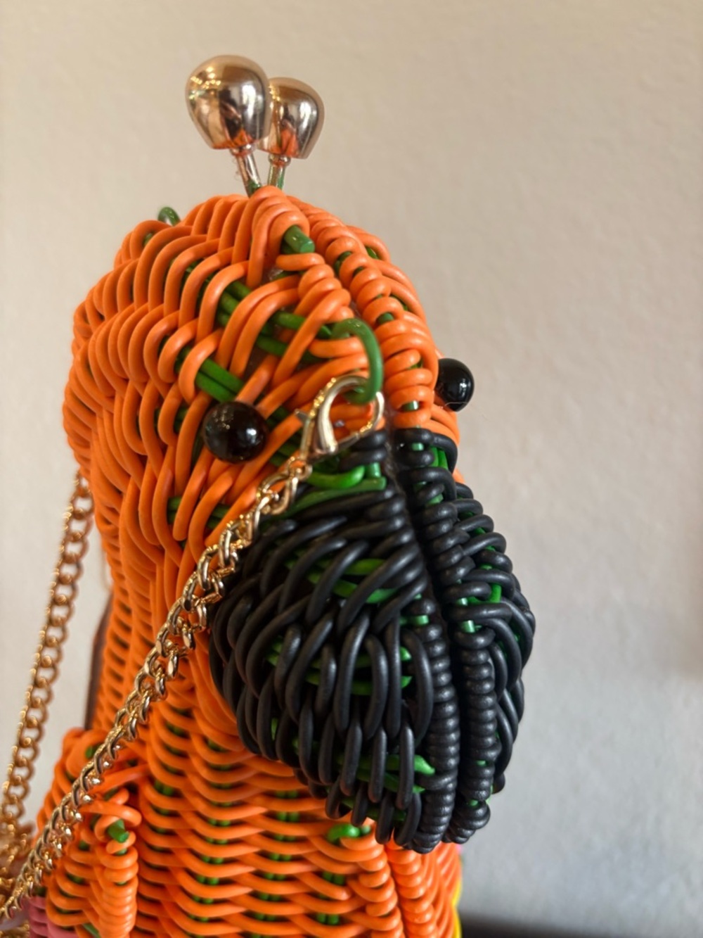 Tommy Bahama Orange Parrot Woven Crossbody with Gold Chain - Picture 4 of 7